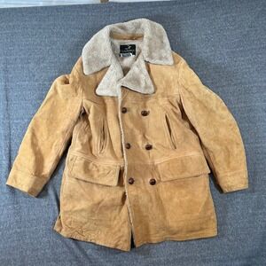 VTG Startown Mens Suede Sherpa Lined Double Breasted Work Coat Size 44 70s Read